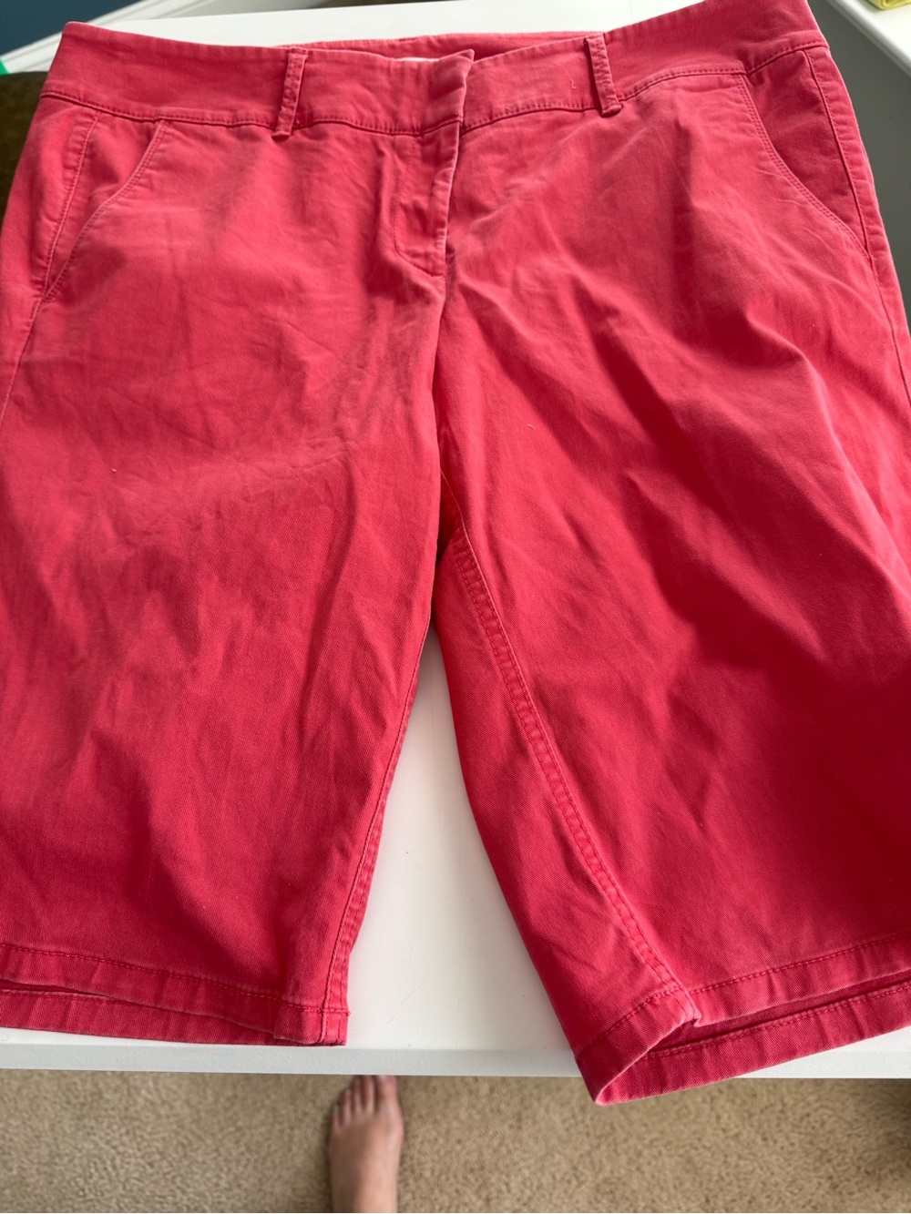 LOFT Coral-Red Flat Front Chino Shorts